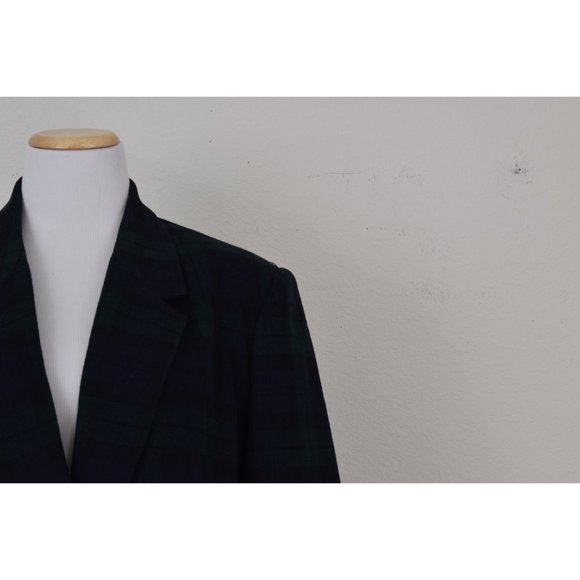 Vintage 90s Green/Navy Plaid Wool Acrylic Blazer by White Stag size 16 - Picture 4 of 10